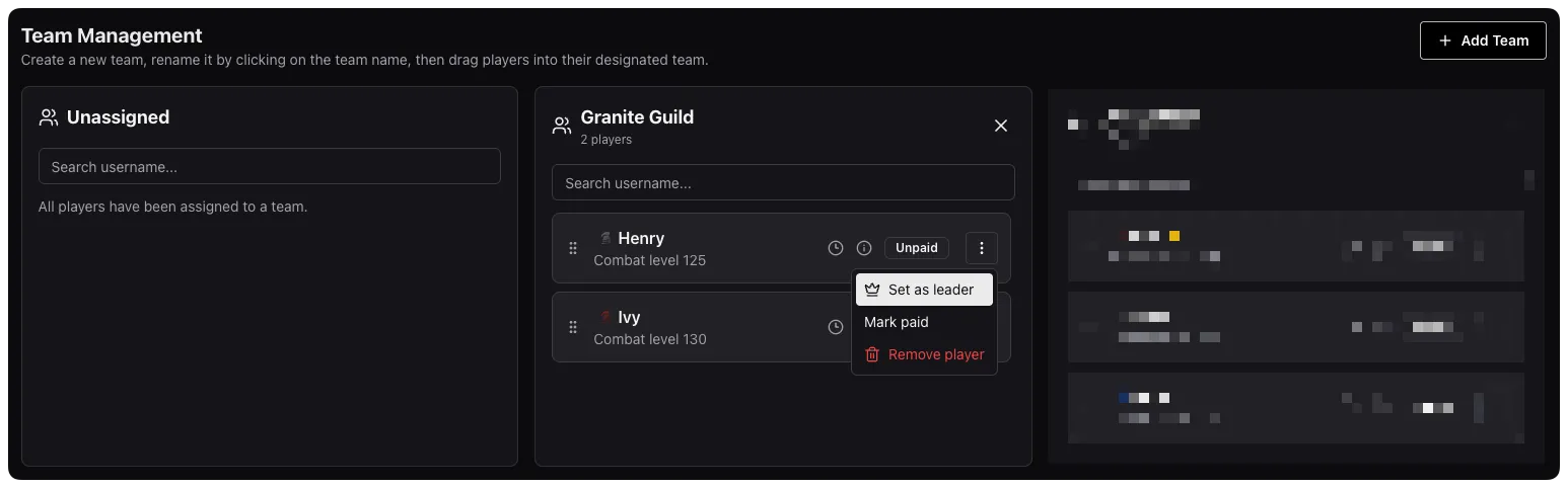 Set a player as leader