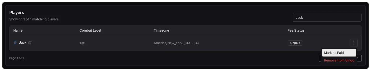 Mark a player as paid