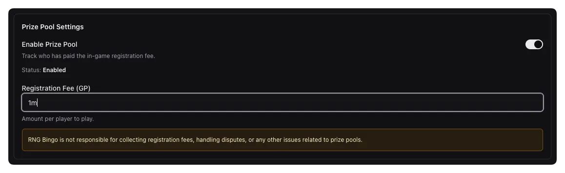 Enable the fee during bingo setup